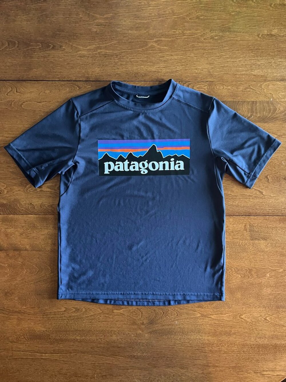 Patagonia navy blue logo Capilene tee M 10